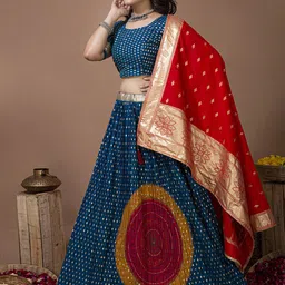 elora Ethnic Motifs Printed Semi-Stitched Lehenga & Unstitched Blouse With Dupatta image 4