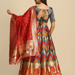 Warthy Ent Grey & Red Semi-Stitched Lehenga & Unstitched Blouse With Dupatta image 5