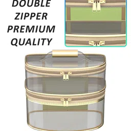 Kuber Industries Set Of 2 D Shape-Design Dual Layer Makeup Bag With Handle image 2
