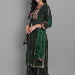 KALINI Embroidered Mirror Work Kurta & Palazzos With Dupatta image 2
