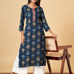YU by Pantaloons Ethnic Motifs Printed Mirror Work A-Line Kurta-image-63