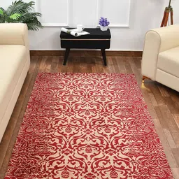 PRESTO Red & Beige Ethnic Motifs Pattern Durable No Shredding Rectangular Carpet-17