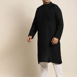 SOJANYA PLUS Men Plus Size Black Solid Kurta & Churidar Comes With a Nehru Jacket image 5