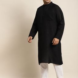 SOJANYA PLUS Men Plus Size Black Solid Kurta & Churidar Comes With a Nehru Jacket image 2