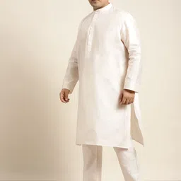 SOJANYA PLUS Men Plus Size Off White Solid Kurta & Churidar Comes With a Nehru Jacket image 5