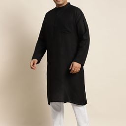 SOJANYA PLUS Men Plus Size Black Solid Kurta & Churidar Comes With a Nehru Jacket image 3