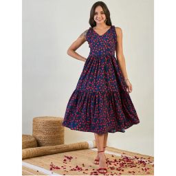 The Kaftan Company Women Navy Blue Printed V-Neck Sleeveless Nightdress-picture-18