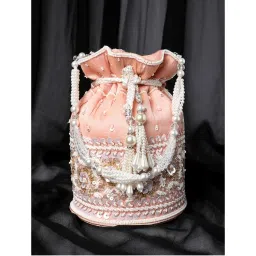 Peora Peach Handcrafted Sequins Evening Bridal Potli Purse-picture-16