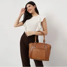 fastrack accessories Tan Croco Textured Structured Satchel Bag with Detachable Strap for Women-picture-17
