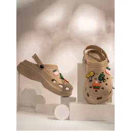 Indifeet Brown Stylish and Waterproof Rubber Platform Slip On Clogs with Charms-picture-32