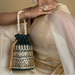 Teejh Royal Affair Bottle Green Embroidered Potli Bag-picture-5