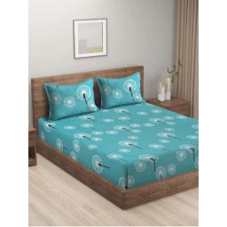 HOSTA HOMES Blue Printed 210 Tc Flat King Size Bedsheet with 2 Pillow Covers-picture-14