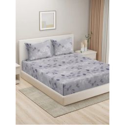 HOSTA HOMES Grey & White Floral 210 Tc King Pure Cotton Bedsheet with 2 Pillow Covers-picture-16