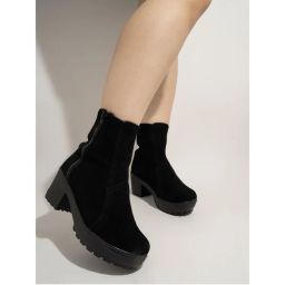 Shoetopia Women Solid Black Boots-picture-0