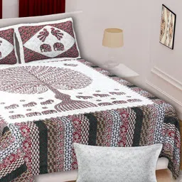 Texstylers Red Floral 140 TC Queen Bedsheet with 2 Pillow Covers-image-34