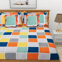 MORADO Grey & Orange Geometric Cotton 5 Piece Double Queen Fine Bedding Set-15