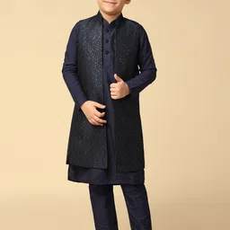 KISAH Boys Sequinned Straight Kurta with Pyjamas-picture-6