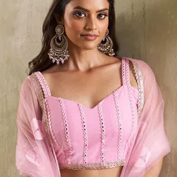 FABPIXEL Embroidered Sequinned Semi-Stitched Lehenga & Unstitched Blouse With Dupatta image 4