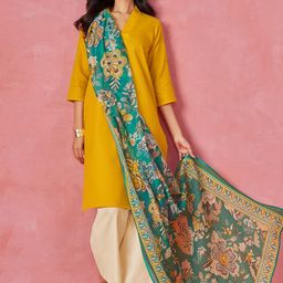 Sangria V-Neck Kurta with Trousers & Dupatta-11