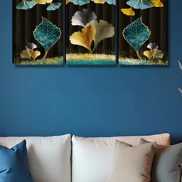 Aura Black & Gold-Toned 3 Piece Floral And Botanical Wooden Wall Art-image-70