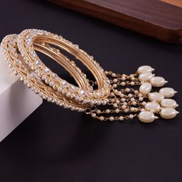 GC PREMIUM JEWELLERY Set Of 2 Kundan-Studded & Beaded Bangles-image-18