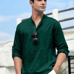 Zombom Men Solid Full Sleeve Straight Kurta-image-9