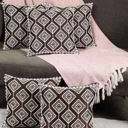 MONKDECOR Brown Set of 5 Embellished Satin Square Cushion Covers-image-29