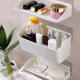 HOKIPO White 3 piece Solid Plastic Bathroom Caddy-image-79
