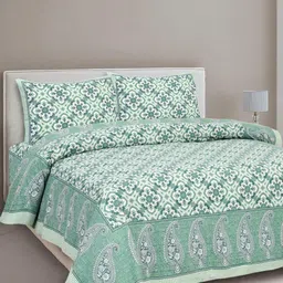 Lali Prints Sea Green & White Printed 210 TC Cotton King Bedsheet Set 2.36 m x 2.75 m-image-70