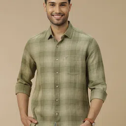 Linen Club Men Contemporary Slim Fit Ombre Opaque Checked Casual Shirt-image-77