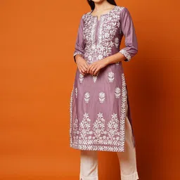 GoSriKi Women Ethnic Motifs Embroidered Chikankari Kurta-image-32