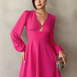 StyleCast Women V-Neck Puff Sleeve Fit & Flare Dress-picture-32