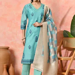 Sangria Women Floral Printed Kurta with Trousers & Dupatta-picture-5