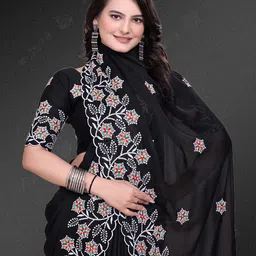 SILKWEAR Ethnic Motifs Embroidered Pure Georgette Saree-image-70