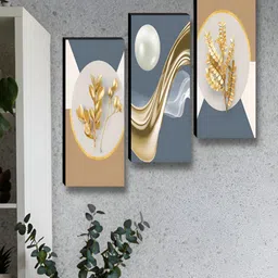 Myntra Elegant Homes Grey & Brown 3 Pcs Wooden Leaf Painting Floral and Botanical Wall Art-8