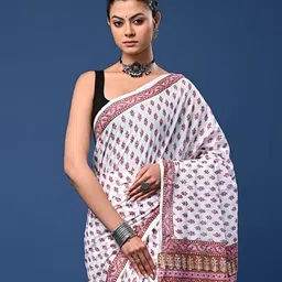Taavi Printed Pure Cotton Dabu Saree With Unstitched Blouse-picture-46