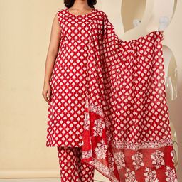 KALINI Women Ethnic Motifs Printed Regular Pure Cotton Kurta with Trousers & With Dupatta-picture-15