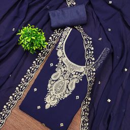 HERE&NOW Floral Embroidered Sequinned Georgette Unstitched Dress Material-picture-14