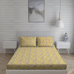 Living scapes by Pantaloons Yellow & Pink 220TC Cotton King Bedsheet Set 2.74 m x 2.74 m-image-60