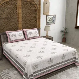 CLOTHOLOGY White & Pink Floral 180 TC King Bedsheet with 2 Pillow Covers-picture-26