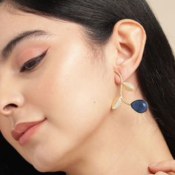 Anouk Gold-Plated Artificial Stones Studded Contemporary Shaped Drop Earrings-1