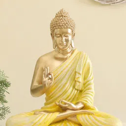 vedas Mystic Indiana Yellow & Gold Toned S-Ory Buddha Idol Showpiece-image-22