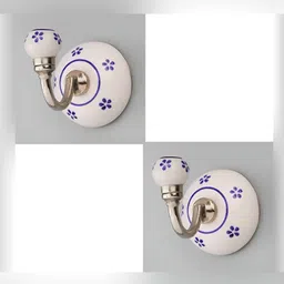 IndianShelf Blue & White 2 Pieces Ceramic Floral Coat Hooks Wall Hanging-image-89