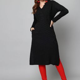 BUDAPEST Women Ethnic Motifs Woven Design Festive Straight Woollen Kurta-image-63