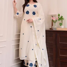 ZIRVI Floral Embroidered Chanderi Silk Kurta Set with Chanderi Cotton Dupatta-picture-47