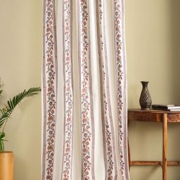 Peepul Tree Cream-Coloured & Red Floral Sheer Door Curtain-27