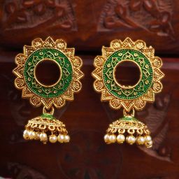 Adwitiya Collection Gold-Plated Artificial Beaded Floral Shaped Jhumkas-65