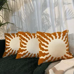 LUSHLYF Brown & Gold-Toned 3 Pieces Embroidered Pure Cotton Square Cushion Covers-image-9