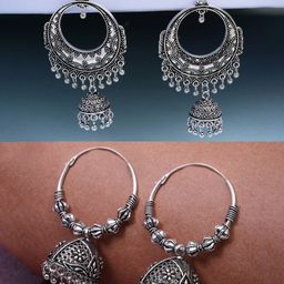 Anouk Set Of 2 German Silver-Plated Oxidised Dome Shaped Jhumkas-3