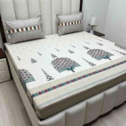 Pure Decor Lifestyle Grey Printed Pure Cotton 380 TC King Bedsheet Set-2.74 m x 2.74 m-image-84